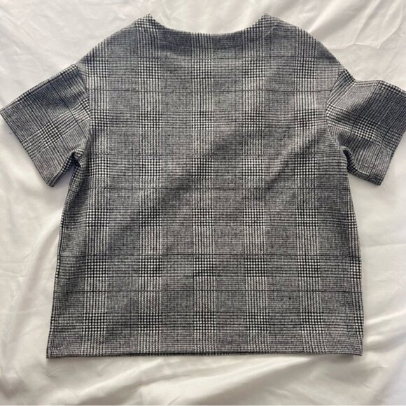 Banana Republic Glen Plaid Stretch Boxy Top Black White XS - Picture 2 of 6